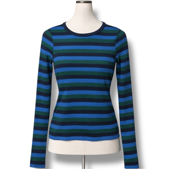 J.Crew | NWOT Navy Green Perfect Fit Long Sleeve Striped Long Sleeves (Sz S) - Picture 2 of 13